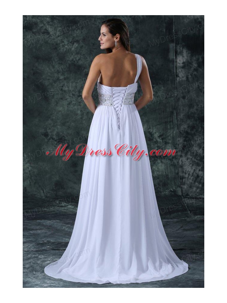 Empire Brush Train Beading Chiffon Zipper Up Wedding Dress