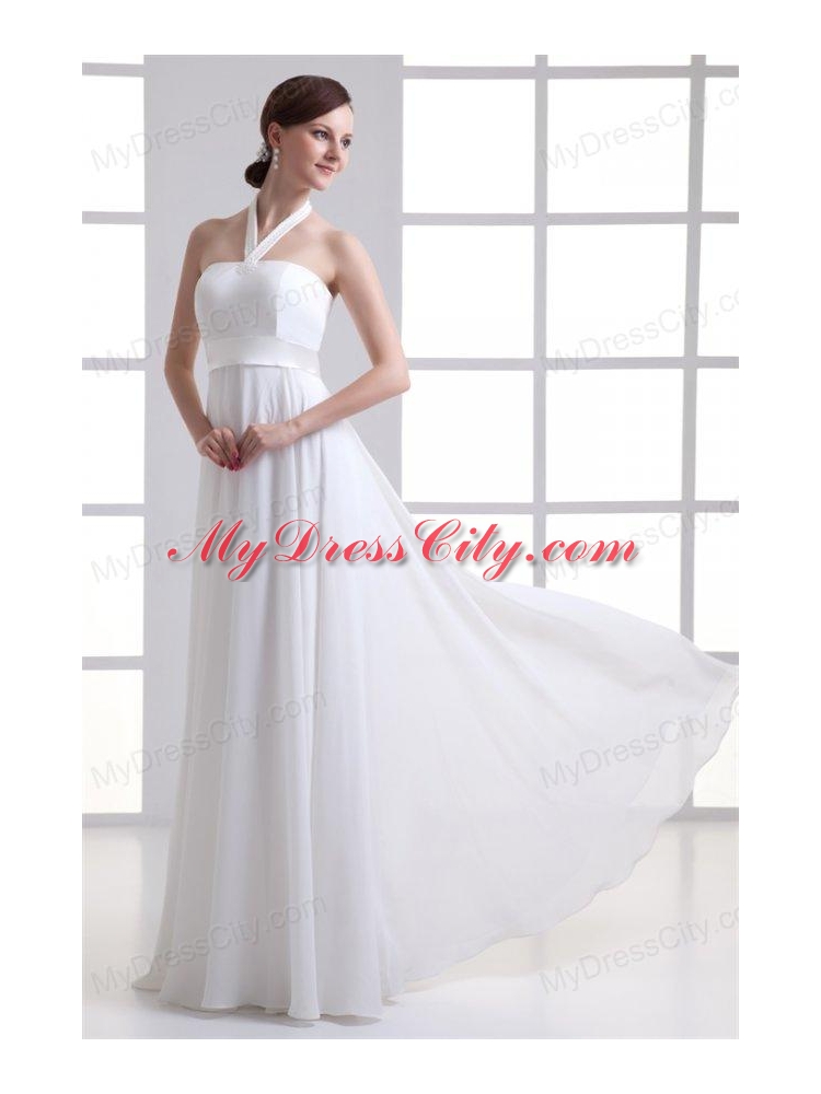 Empire Halter Top Ruching Chiffon Floor-length Wedding Dress