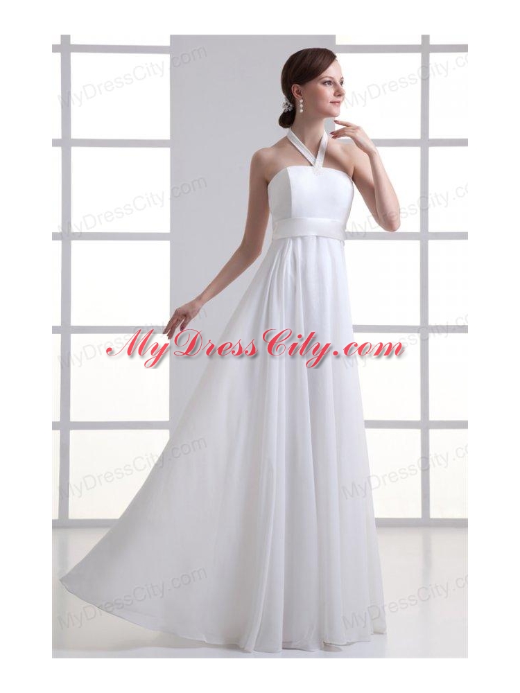 Empire Halter Top Ruching Chiffon Floor-length Wedding Dress