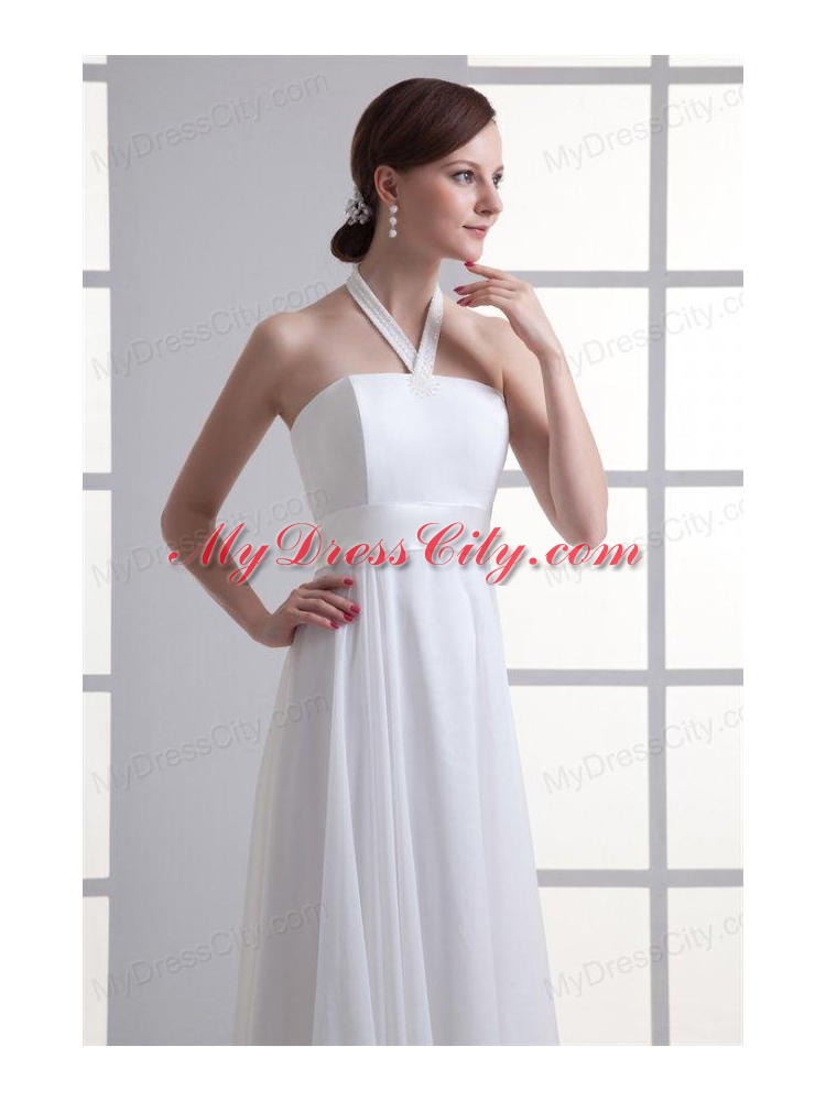 Empire Halter Top Ruching Chiffon Floor-length Wedding Dress