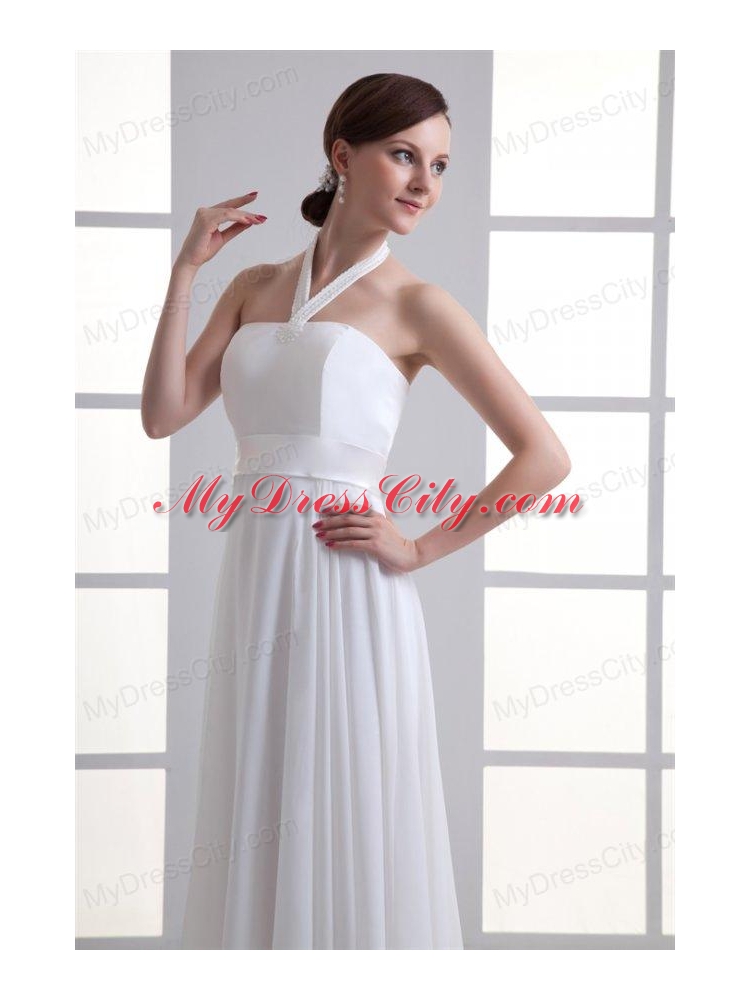 Empire Halter Top Ruching Chiffon Floor-length Wedding Dress