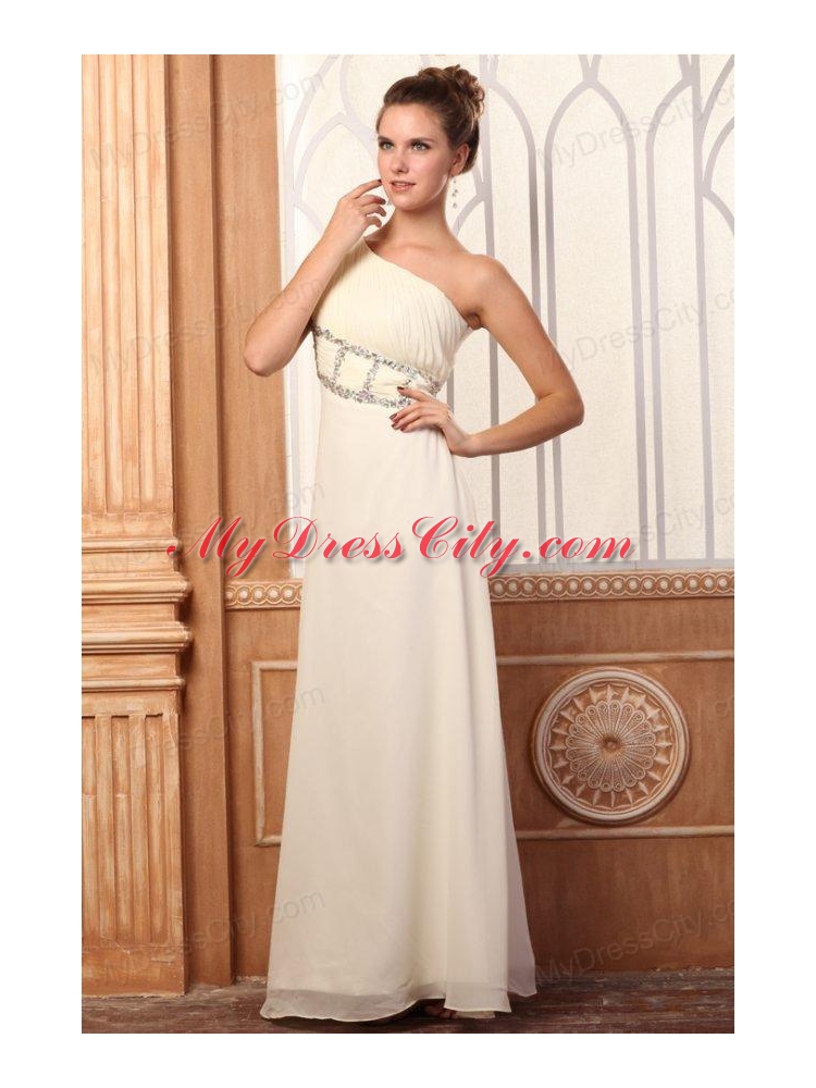 Empire One Shoulder Beading Watteau Train Chiffon Wedding Dress