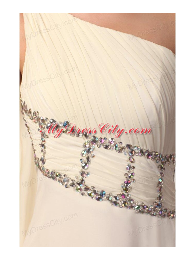 Empire One Shoulder Beading Watteau Train Chiffon Wedding Dress