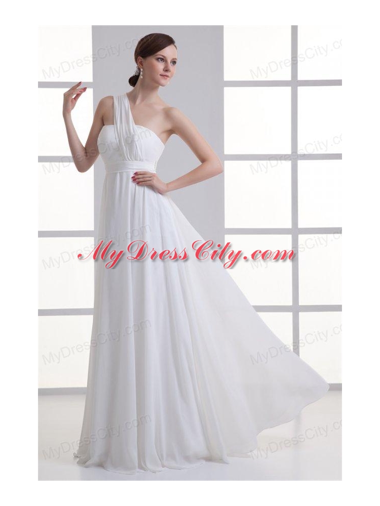 Empire One Shoulder Ruching Floor-length Chiffon Wedding Dress