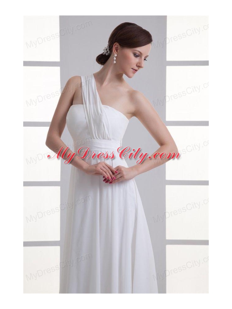 Empire One Shoulder Ruching Floor-length Chiffon Wedding Dress