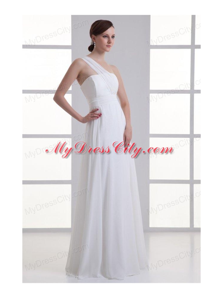 Empire One Shoulder Ruching Floor-length Chiffon Wedding Dress