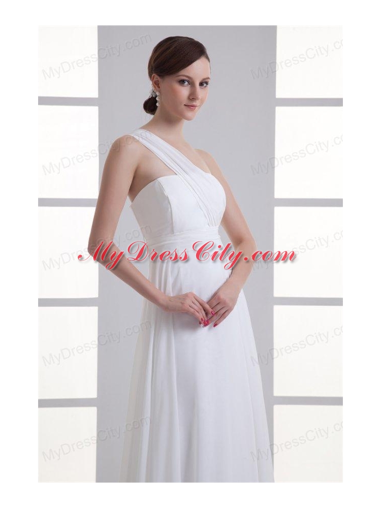 Empire One Shoulder Ruching Floor-length Chiffon Wedding Dress