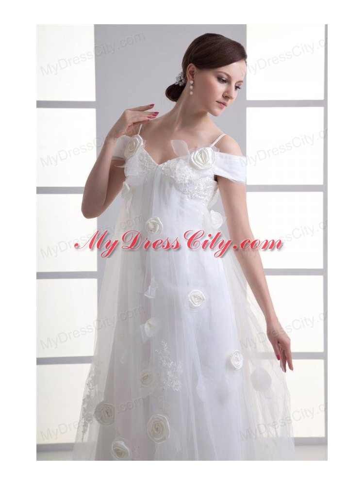 Empire Spaghetti Straps Lace Brush Train Wedding Dress