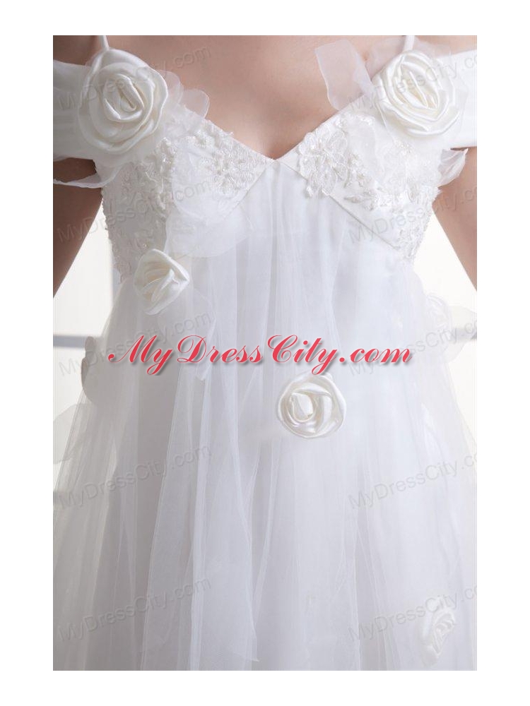 Empire Spaghetti Straps Lace Brush Train Wedding Dress