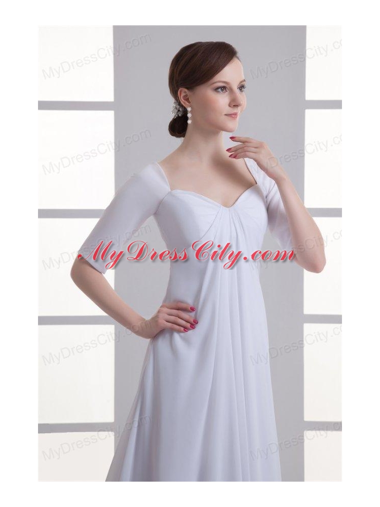 Empire Square Half Sleeves Chiffon Court Train Wedding Dress