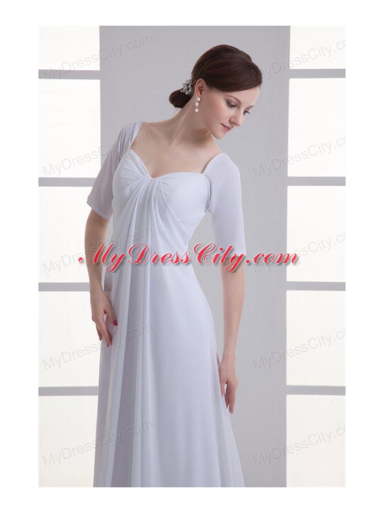 Empire Square Half Sleeves Chiffon Court Train Wedding Dress