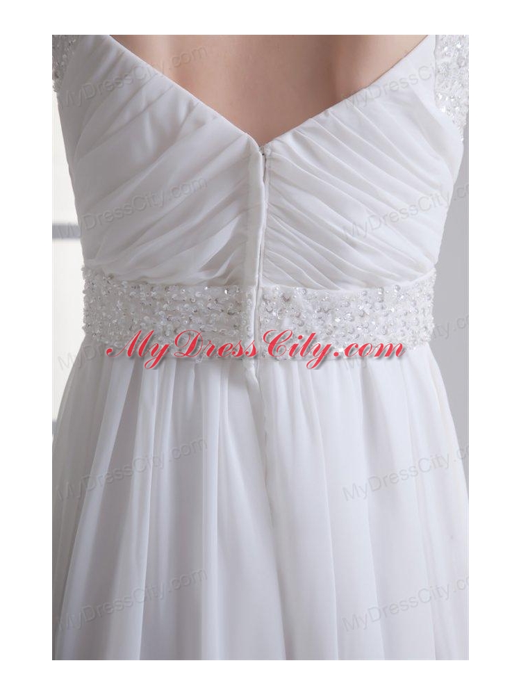 Empire Square Half Sleeves Chiffon Court Train Wedding Dress