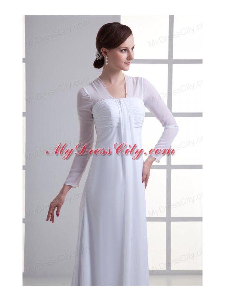 Empire Square Long Sleeves Brush Train Chiffon Wedding Dress