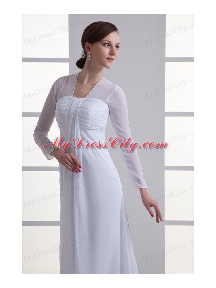 Empire Square Long Sleeves Brush Train Chiffon Wedding Dress