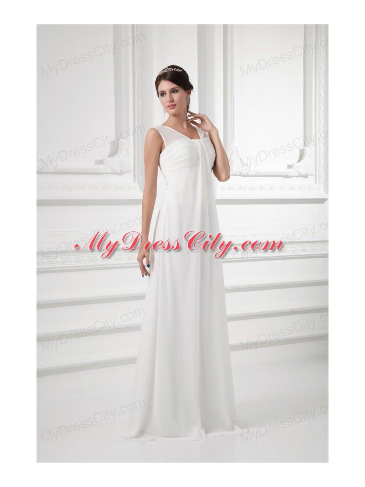 Empire Square Ruching Floor-length Chiffon  Wedding Dress