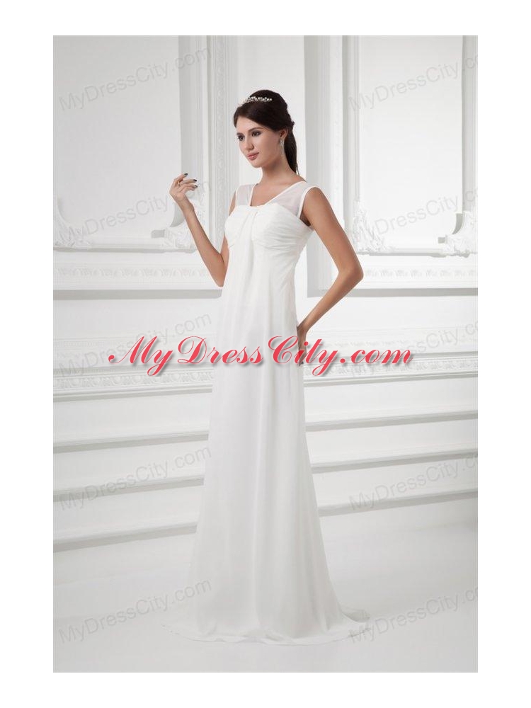 Empire Square Ruching Floor-length Chiffon  Wedding Dress