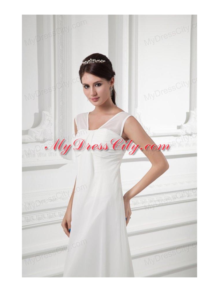 Empire Square Ruching Floor-length Chiffon  Wedding Dress