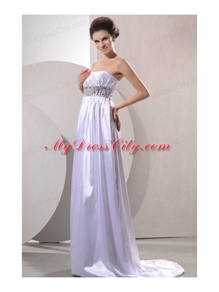 Empire Strapless Beaded Decorate Wedding Dress with Sweep Train