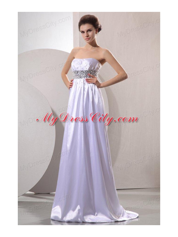 Empire Strapless Beaded Decorate Wedding Dress with Sweep Train