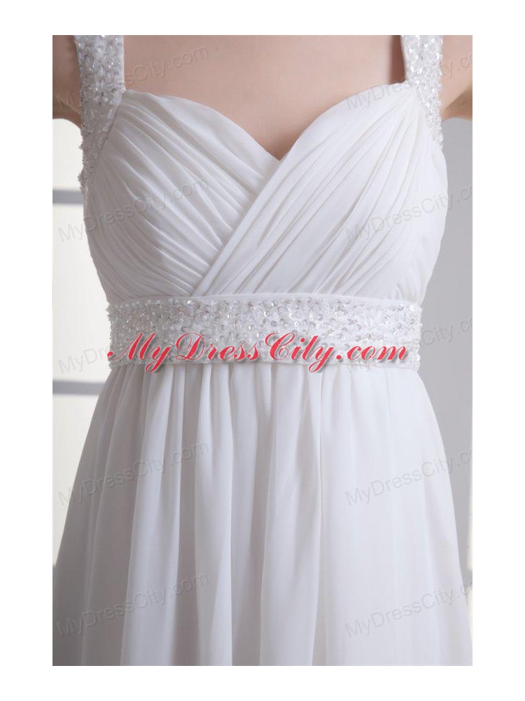 Empire Straps Beading and Ruching Chiffon Floor-length Wedding Dress