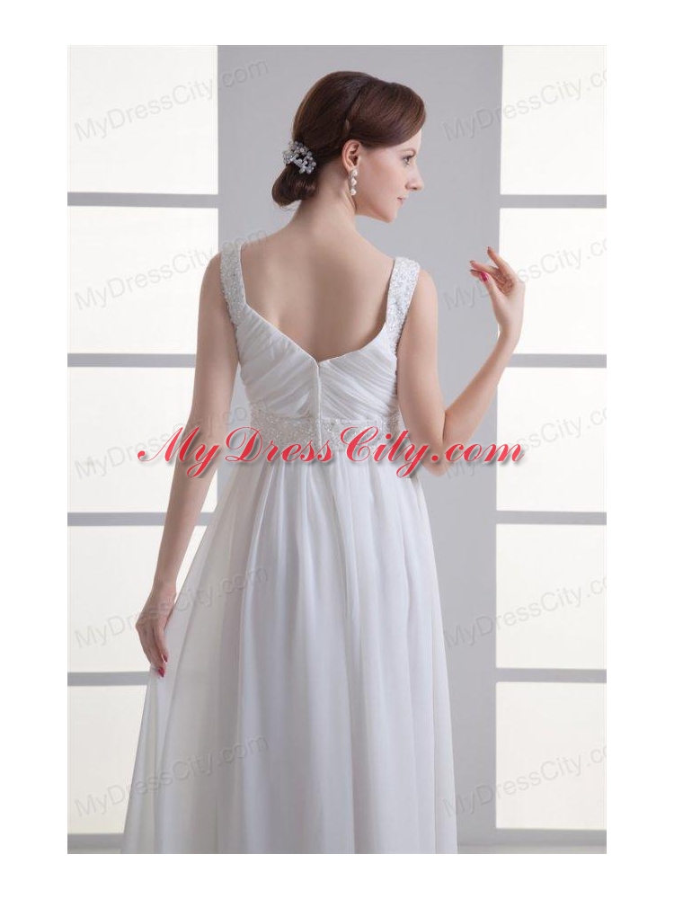 Empire Straps Beading and Ruching Chiffon Floor-length Wedding Dress