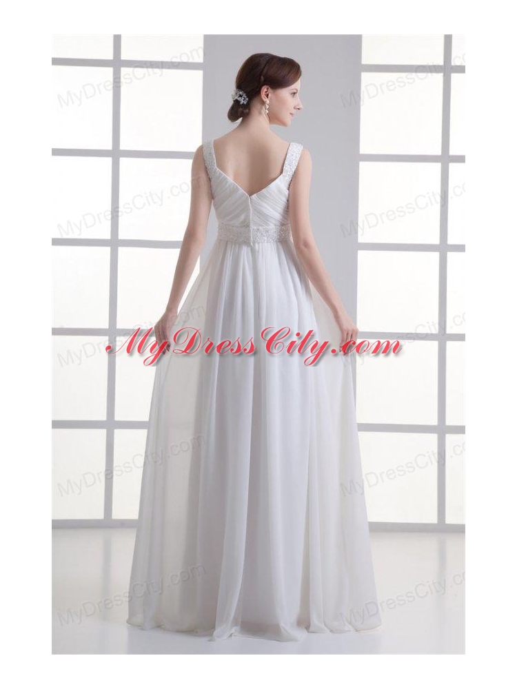 Empire Straps Beading and Ruching Chiffon Floor-length Wedding Dress