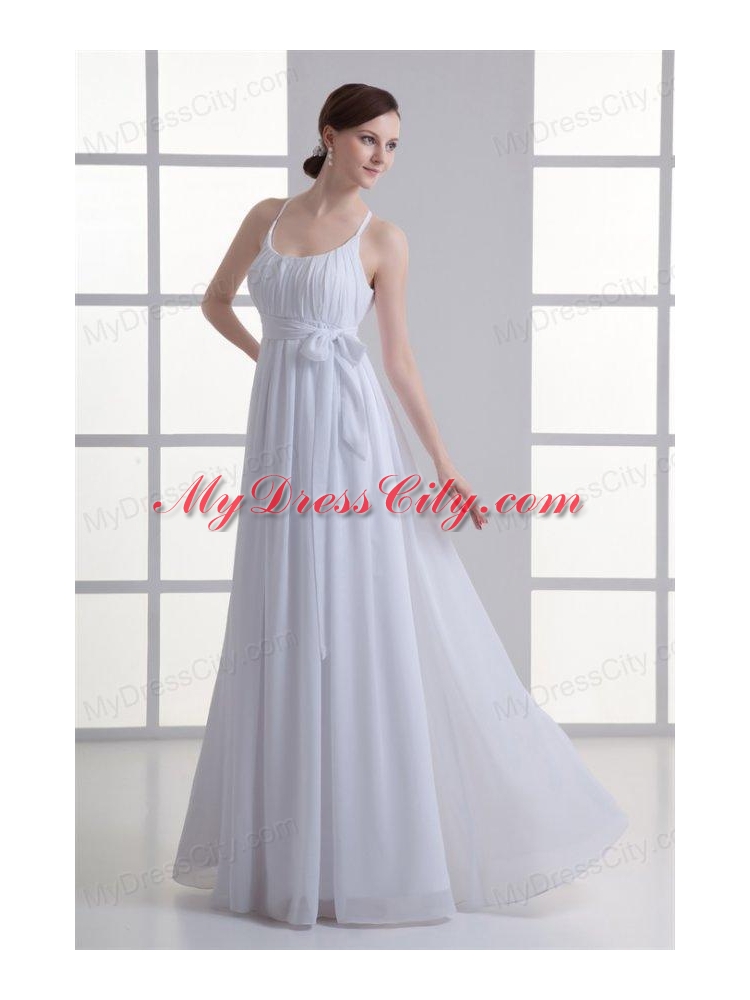 Empire Straps Ruching Sash Chiffon Floor-length Wedding Dress