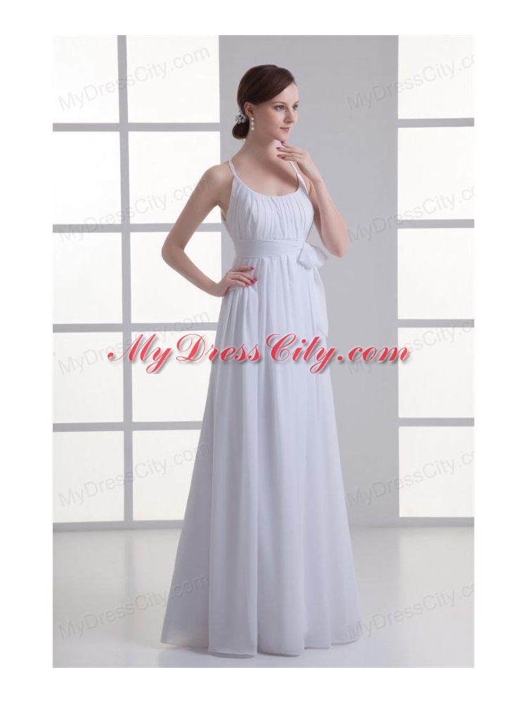 Empire Straps Ruching Sash Chiffon Floor-length Wedding Dress