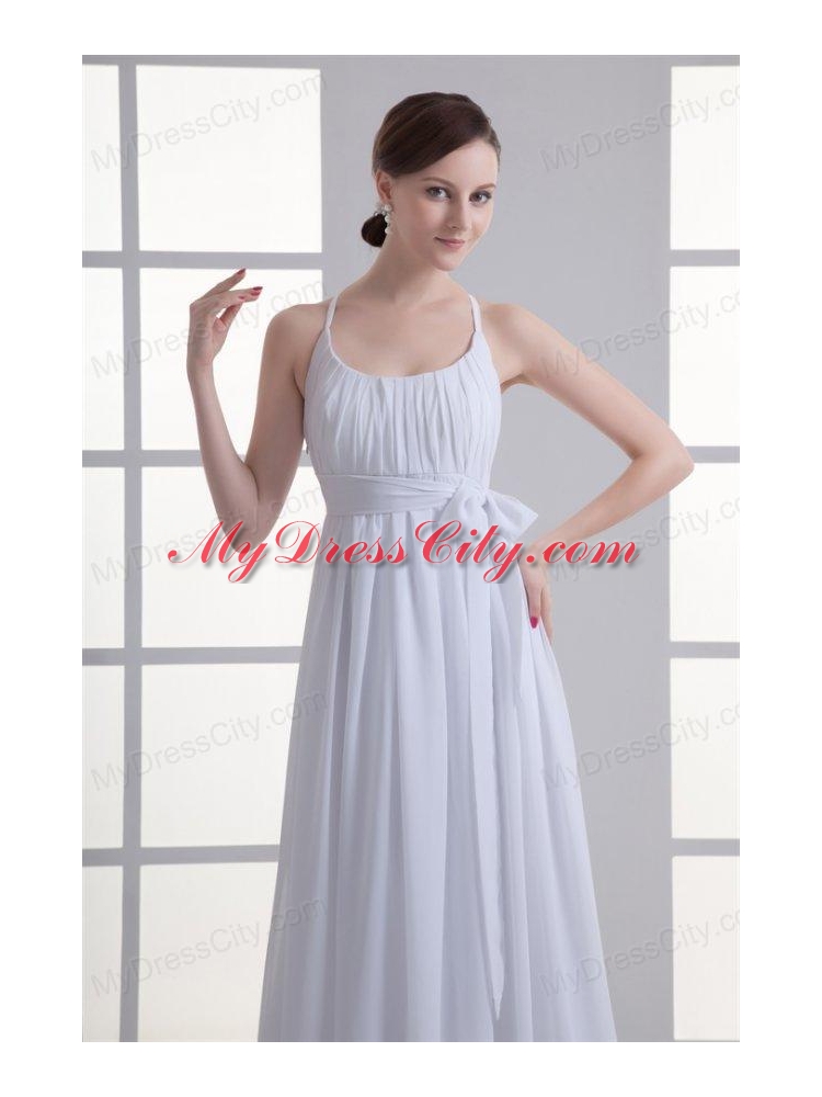 Empire Straps Ruching Sash Chiffon Floor-length Wedding Dress