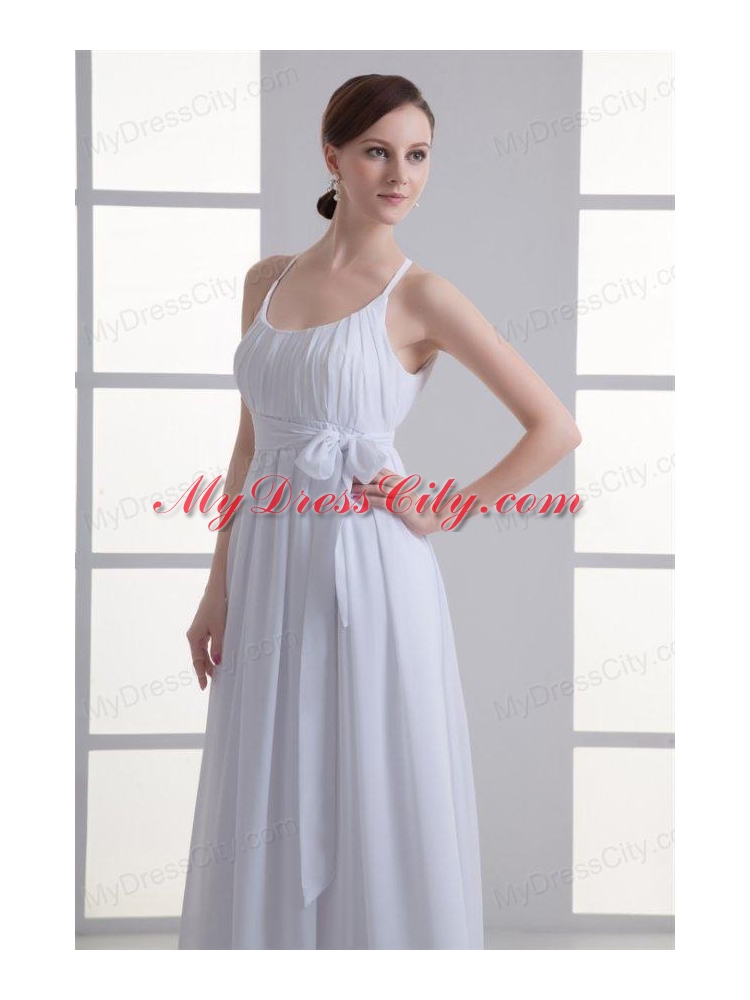 Empire Straps Ruching Sash Chiffon Floor-length Wedding Dress