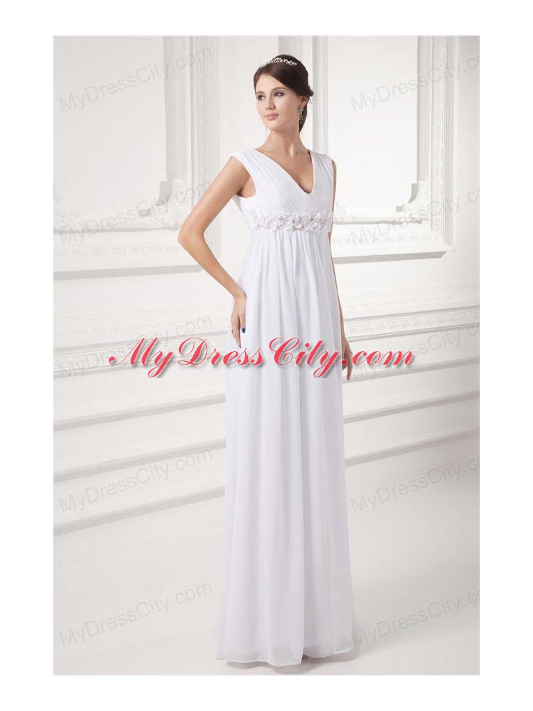 Empire V-neck Appliques Chiffon Ruching Wedding Dress