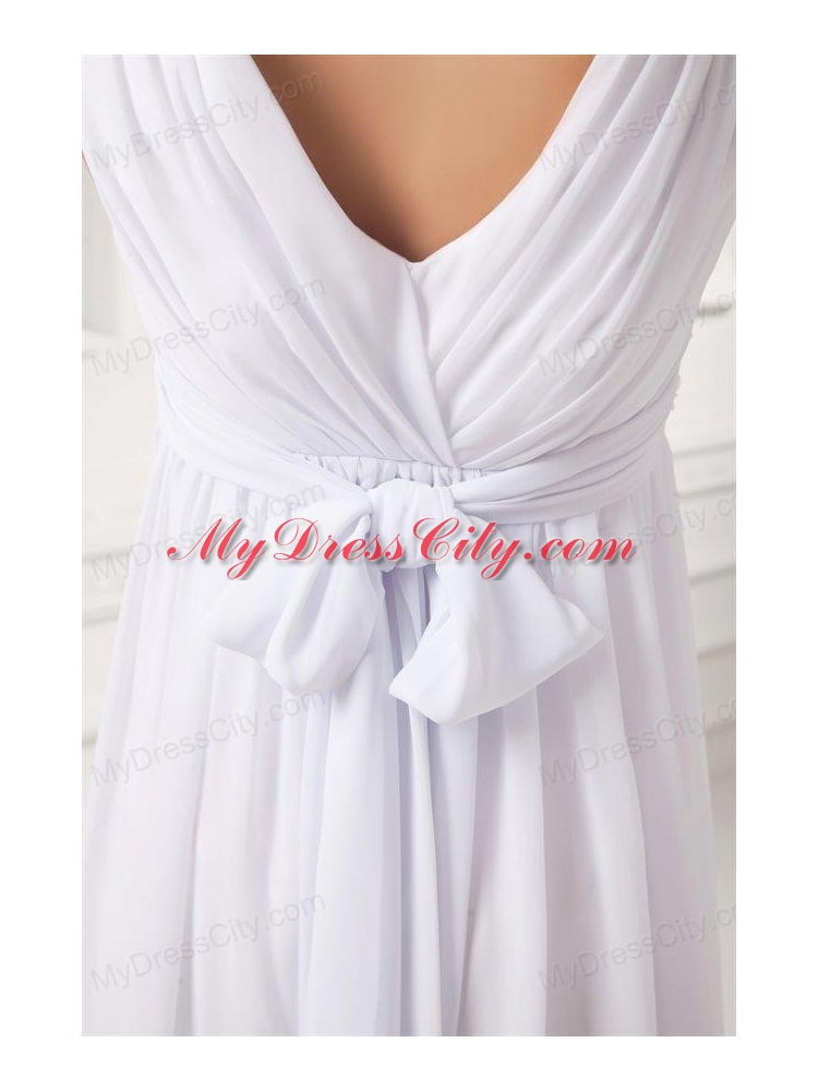 Empire V-neck Appliques Chiffon Ruching Wedding Dress