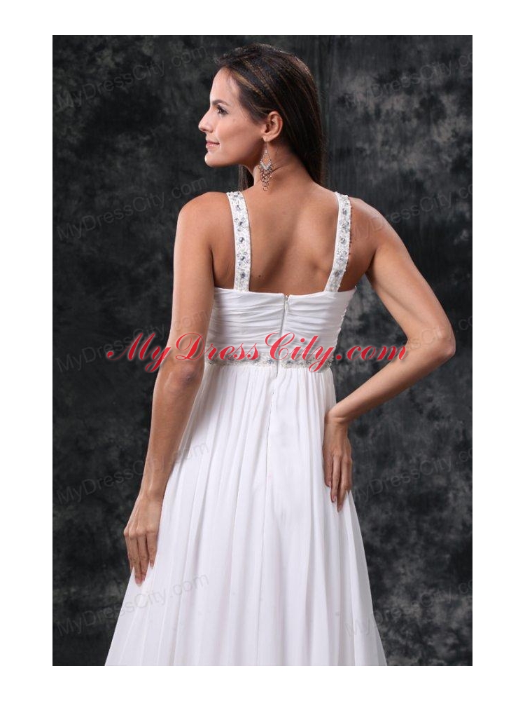 Empire V-Neck Beading and Ruching Zipper Up Chiffon Wedding Dress