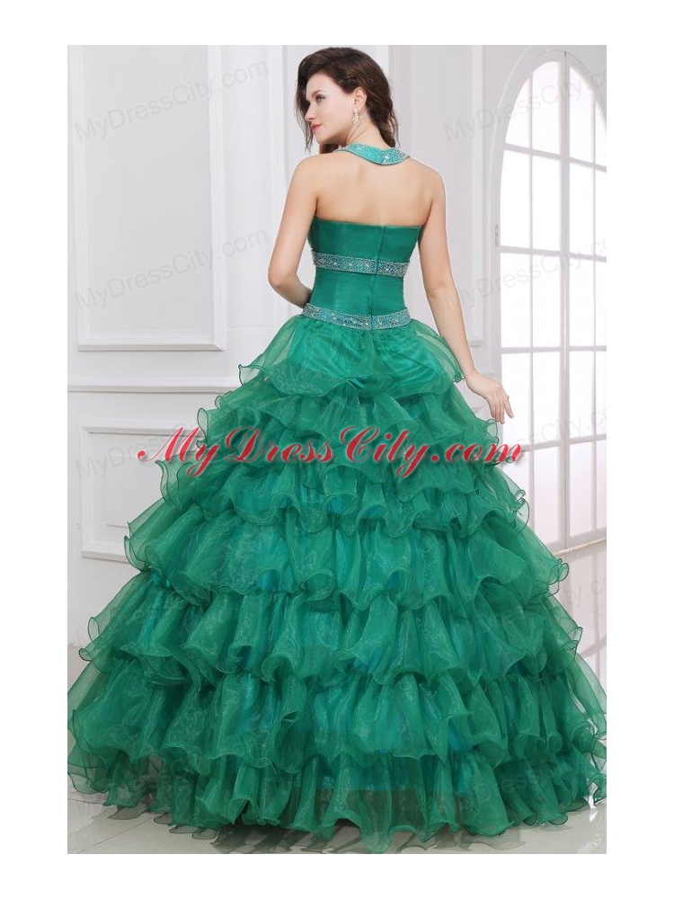 Halter Top Neck Beading and Ruffles Layered Quinceanera Dress