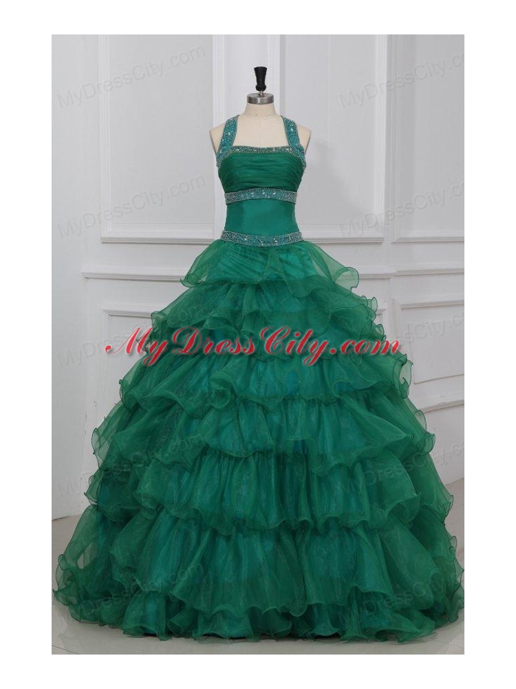 Halter Top Neck Beading and Ruffles Layered Quinceanera Dress