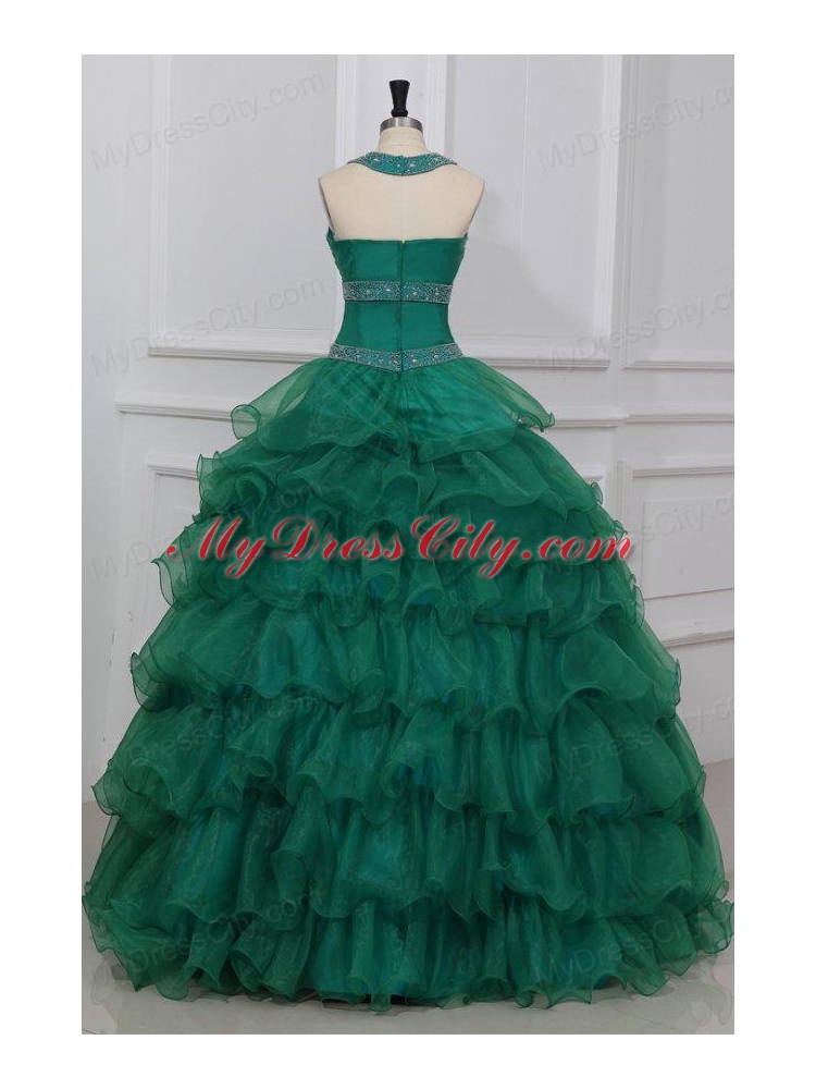 Halter Top Neck Beading and Ruffles Layered Quinceanera Dress