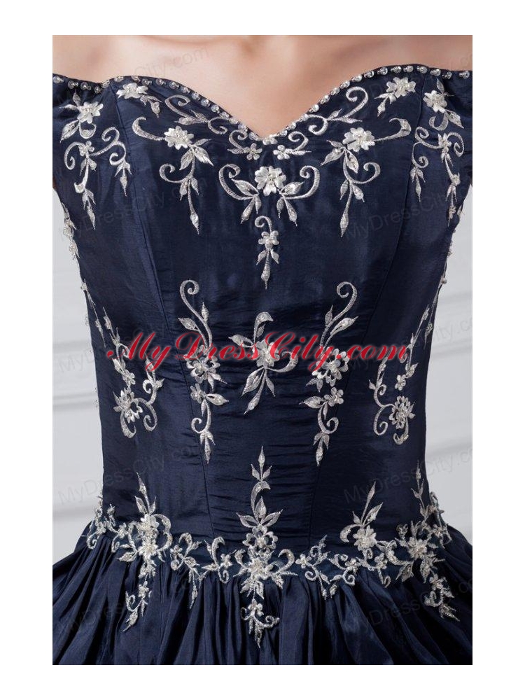 Off The Shoulder Taffeta Navy Blue Quinceanera Dress with Appliques