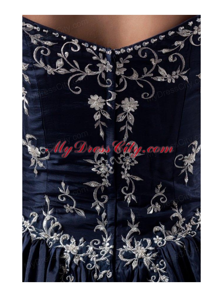 Off The Shoulder Taffeta Navy Blue Quinceanera Dress with Appliques