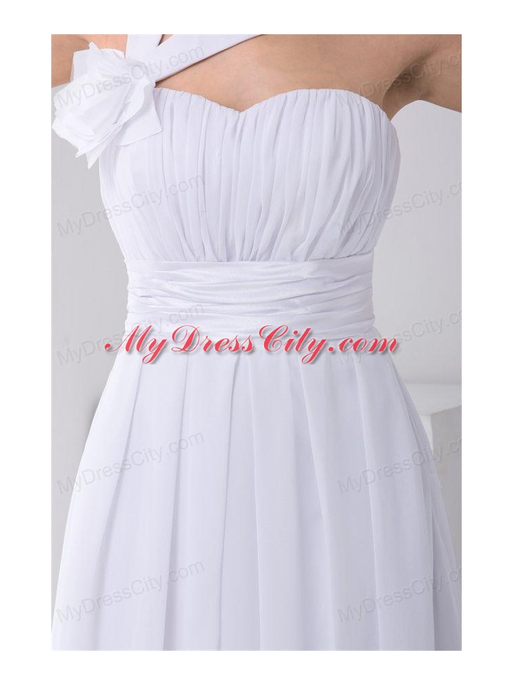 Pretty Empire Asymmetrical Neck Court Train Wedding Dress with Flower