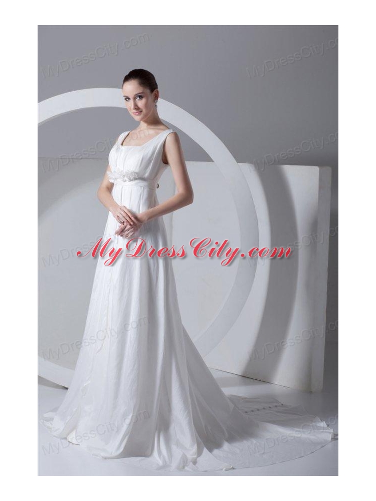 Simple Empire Square Taffeta Court Train Zipper Up Wedding Dress