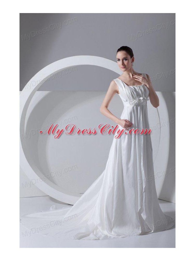 Simple Empire Square Taffeta Court Train Zipper Up Wedding Dress