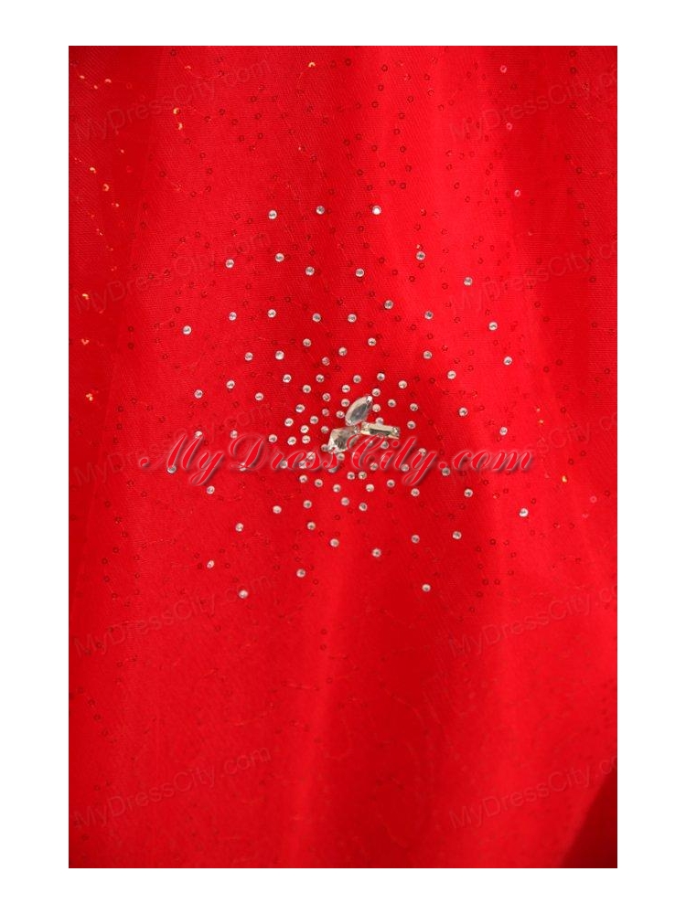 Strapless Beaded Decorate Fill Length Quinceanera Dress in Red