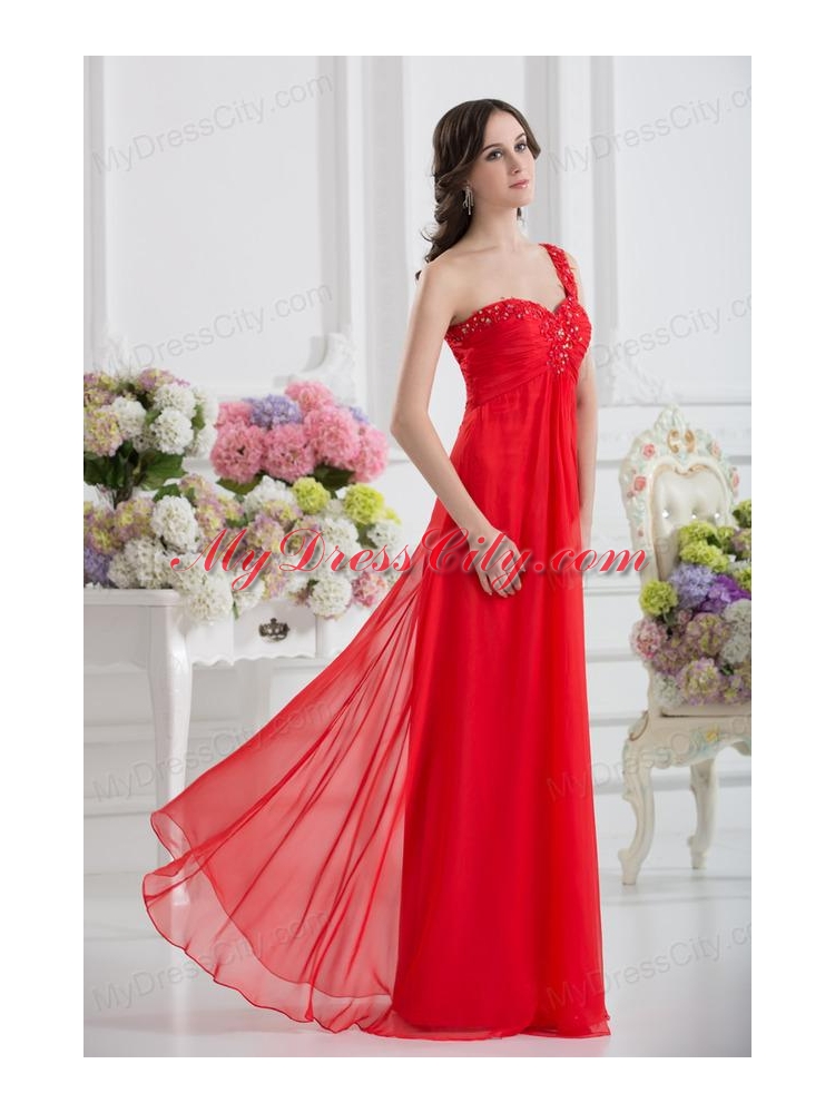 Sweetheart One Shoulder Empire Beading Red Prom Dress