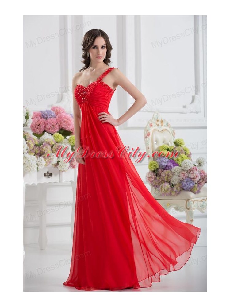 Sweetheart One Shoulder Empire Beading Red Prom Dress