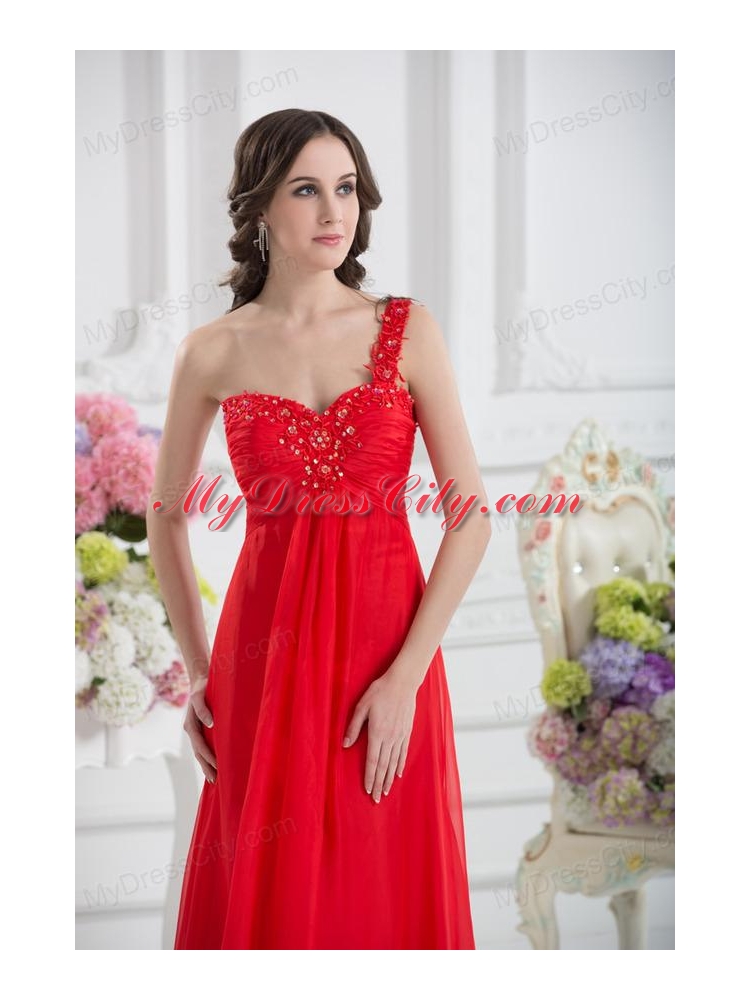 Sweetheart One Shoulder Empire Beading Red Prom Dress