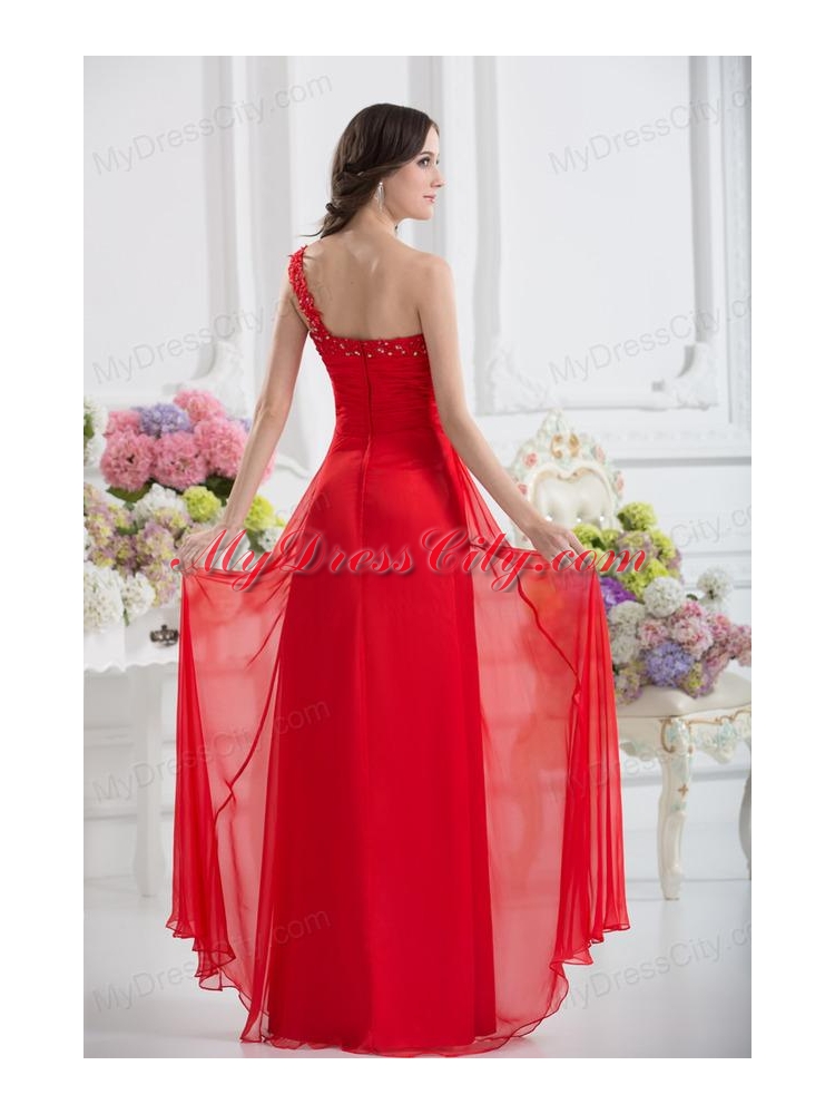 Sweetheart One Shoulder Empire Beading Red Prom Dress