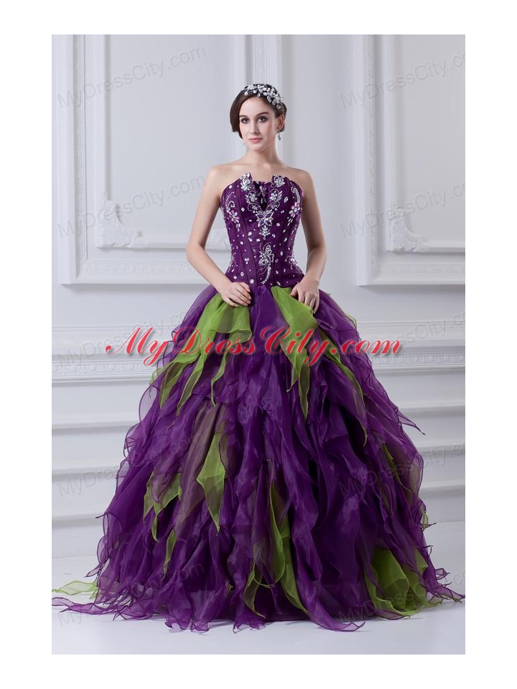 Uniques Multi-color Strapless Ball Gown Quinceanera Dress with Beading