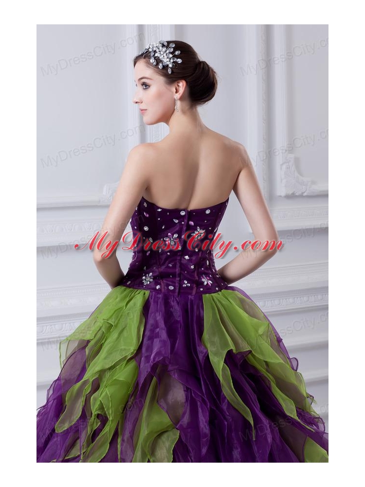 Uniques Multi-color Strapless Ball Gown Quinceanera Dress with Beading