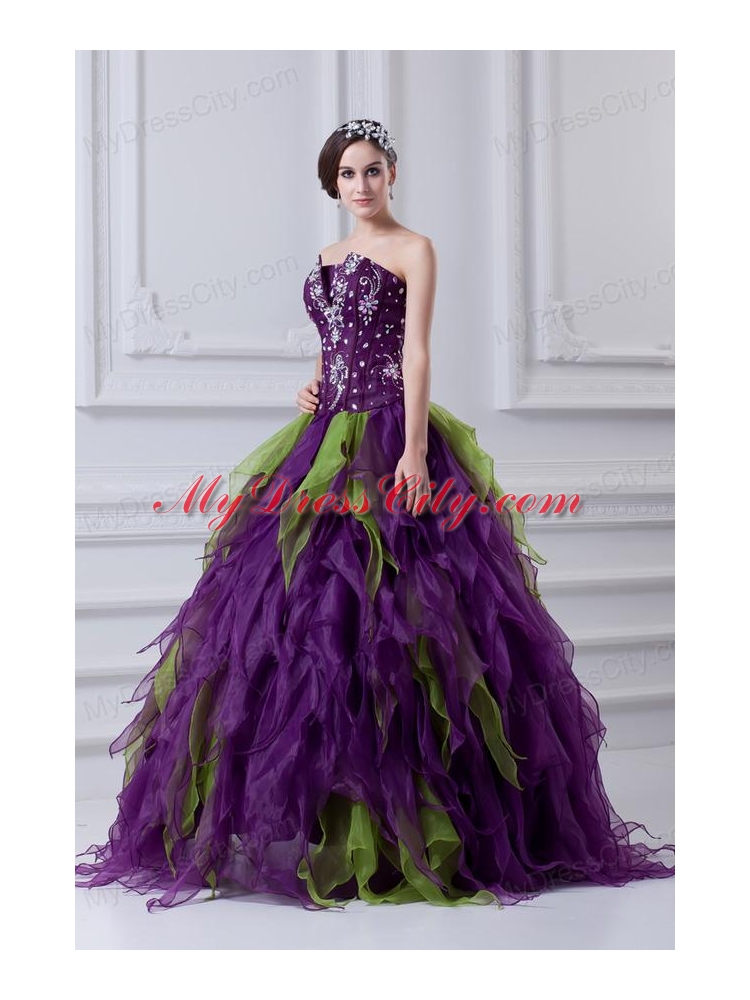 Uniques Multi-color Strapless Ball Gown Quinceanera Dress with Beading