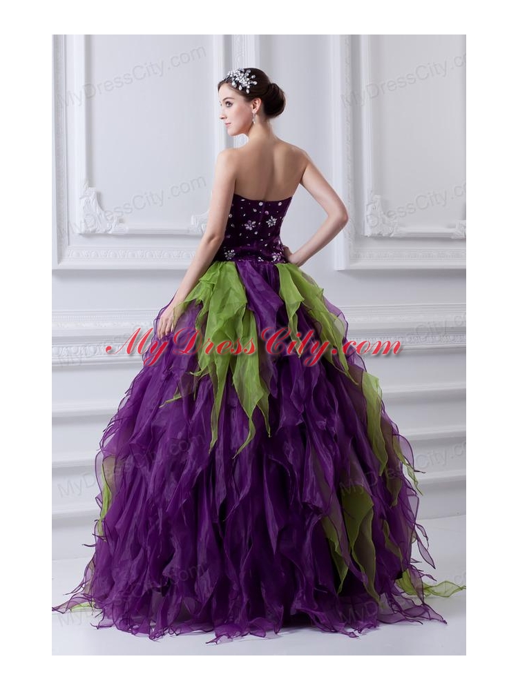 Uniques Multi-color Strapless Ball Gown Quinceanera Dress with Beading